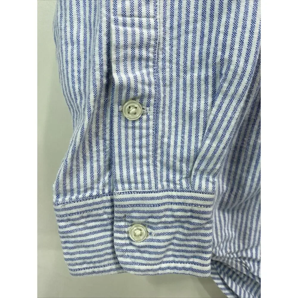 Vintage Polo Ralph Lauren Blue White Stripe Button Long Sleeve Shirt Boys 12
